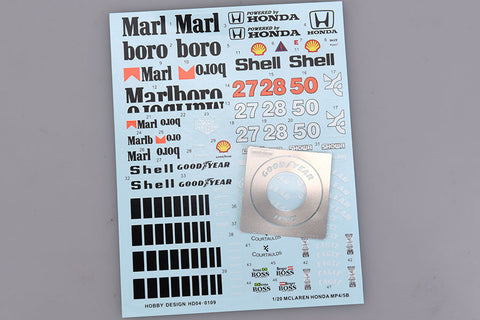 Hobby Design HD04-0109 1/20 McLaren Honda MP4/5B Decals (for Tamiya) (Decals + Photo-etched parts)
