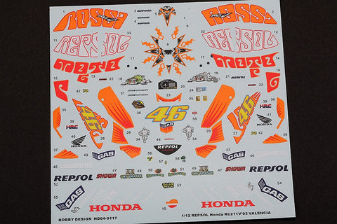 Hobby Design HD04-0117 1/12 Repsol Honda RC211V '03 Valencia Decals