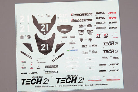 Hobby Design HD04-0171 1/12 Yamaha YZF-R1M "Tech21" Dress-up Decals (for Tamiya) (141333)