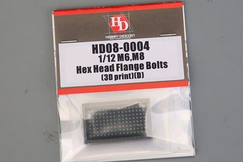 Hobby Design HD08-0004 1/12 M6, M8 Hex Head Flange Bolt (3D Printed) (D)