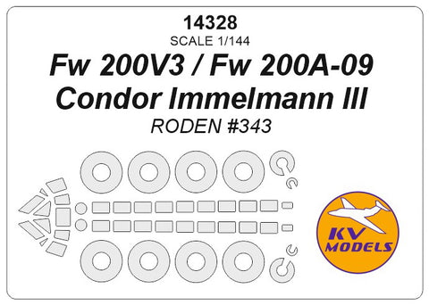 KV Models 14328 1/144  Fw 200V3/A-09 Condor Immelmann III (RODEN #343) + wheels masks (For RODEN)