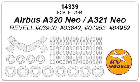 KV Models 14339 1/144  Аirbus A320 Neo, A321 Neo  (REVELL #03942, #04952) + wheels masks (For Revell)