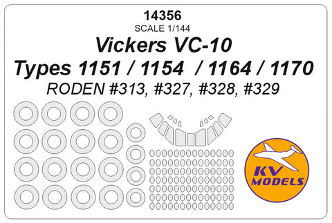 KV Models 14356 1/144 Vickers VC-10 Types 1151 / 1154  / 1164 / 1170 (RODEN #313, #327, #328, #329) + wheels masks (For RODEN)