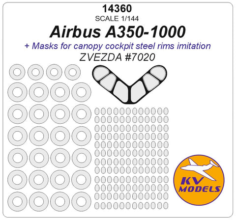 KV Models 14360 1/144  Airbus A350-1000 (ZVEZDA #7020) + wheels masks (For ZVEZDA)