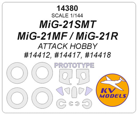 KV Models 14380 1/144 MiG-21SMT / MiG-21MF / MiG-21R (ATTACK HOBBY #14412, #14417, #14418) + disks masks (For Attack Hobby)