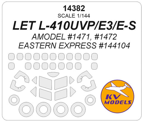 KV Models 14382 1/144  LET L-410UVP / L-410UVP-E3 / L-410UVP E-S (AMODEL #1471, #1472 / EASTERN EXPRESS #144104) with side windows on fuselage and wheels masks (For AMODEL / EASTERN EXPRESS)