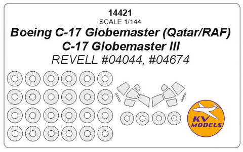 KV Models 14421 1/144 Boeing C-17 Globemaster (Qatar/RAF) / C-17 Globemaster III (Revell #04044, #04674) + wheels masks (For Revell)