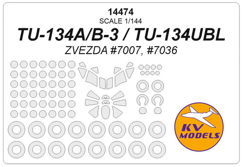 KV Models 14474 1/144 Tupolev Tu-134A/B / Tu-134UBL (ZVEZDA #7007, #7036) + wheels masks (For ZVEZDA)
