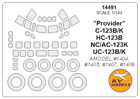 KV Models 14491 1/144 ”Provider” C-123B/K / HC-123B / NC/AC-123K / UC-123B/K
(AMODEL #1404, #1405, #1407, #1408) + wheels masks (For AMODEL)