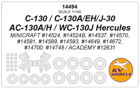 KV Models 14494 1/144 C-130 A/H/J-30/AC-130H Hercules + wheels masks (For Minicraft)