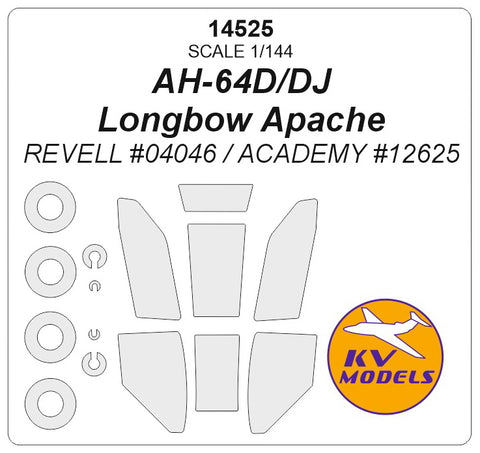 KV Models 14525 1/144 AH-64 Apache AH-64D Longbow Apache (REVELL #04046) + masks for wheels (For Revell)
