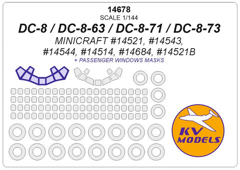 KV Models 14678 1/144 DC-8 / DC-8-63 / DC-8-71 / DC-8-73 (MINICRAFT #14521, #14543, #14544, #14514, #14684, #14521B) + wheels masks (For Minicraft)