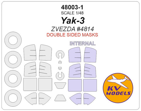 KV Models 48003-1 1/48 Yak-3  (ZVEZDA #4814) - (double sided) + wheels masks (For ZVEZDA)