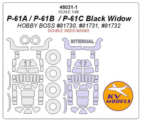 KV Models 48031-1 1/48 P-61A / P-61B  / P-61C Black Widow (HOBBY BOSS #81730, #81731, #81732) - (double sided) + wheels masks (For HOBBY BOSS)
