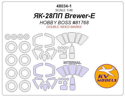 KV Models 48034-1 1/48 Yak-28PP Brewer-E  (HOBBY BOSS #81768) - (double sided) + wheels masks (For HOBBY BOSS)