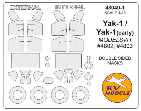 KV Models 48040-1 1/48 Yak-1 (early) / Yak-1 - (MODELSVIT #4802, #4803) - (double sided) + wheels masks (For ModelSvit)