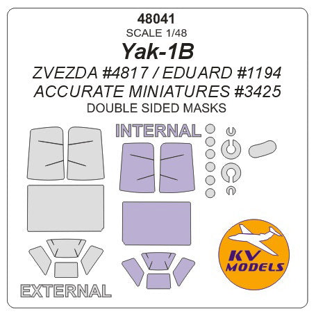 KV Models 48041 1/48 Yak-1B - (ZVEZDA #4817 / EDUARD #1194 / Accurate Miniatures #3425) - (double sided) + wheels masks (For ZVEZDA / EDUARD / Accurate Miniatures)