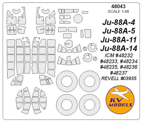 KV Models 48043 1/48 Ju-88A-4 / A-5 / A-11 / A-14 (ICM #48232, #48233, #48234, #48235, #48236, #48237 / REVELL #03935) + wheels masks (For ICM / REVELL)