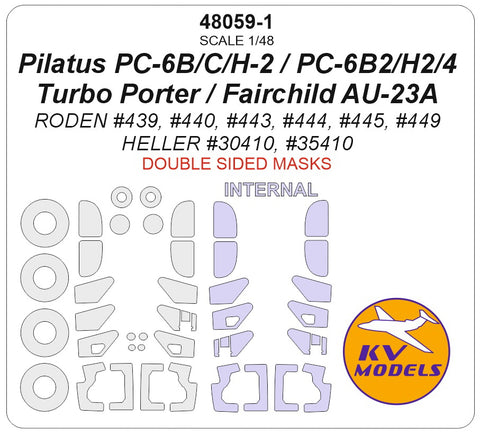 KV Models 48059-1 1/48 Pilatus PC-6C/H-2 / PC-6B-2/H-2 / PC-6/B2-H2 / PC-6 B2/H4 Turbo Porter / Fairchild AU-23A (RODEN #439, #440, #443, #444, #445, #449 / HELLER #30410, #35410) - (Double sided) + wheels masks (For RODEN / HELLER)