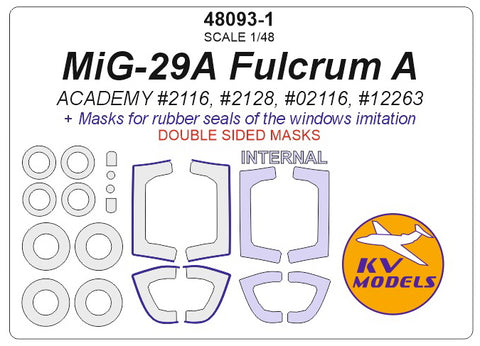 KV Models 48093-1 1/48 MiG-29A Fulcrum A (ACADEMY #2116, #2128, #02116, #12263) - (double sided) + wheels masks (For ACADEMY)