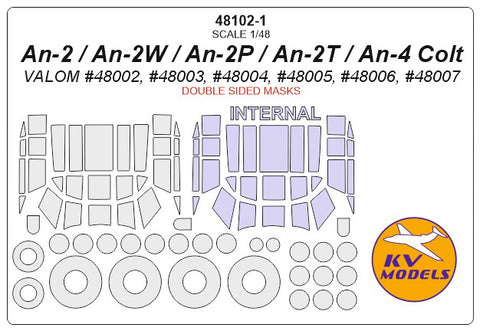 KV Models 48102-1 1/48 An-2 / An-2V / An-2P / An-2T / An-4 Colt (VALOM #48002, #48003, #48004, #48005, #48006, #48007) - (double sided) + wheels masks (For VALOM)