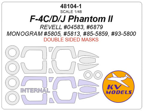 KV Models 48104-1 1/48 F-4C/D/J Phantom II (REVELL #04583, #6879 / Monogram #5805, #5813, #85-5859, #93-5800) - (Double sided) + wheels masks (For Revell / Monogram)