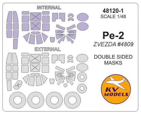KV Models 48120-1 1/48 Pe-2  (ZVEZDA #4809) - (double sided) + wheels masks (For ZVEZDA)