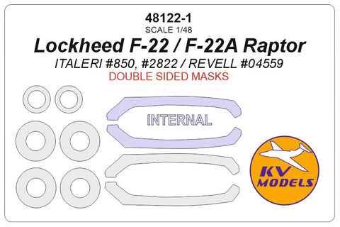 KV Models 48122-1 1/48 Lockheed F-22 / F-22A Raptor (ITALERI #850, #2822 / REVELL #04559) - (Double sided) + wheels masks (For ITALERI / REVELL)