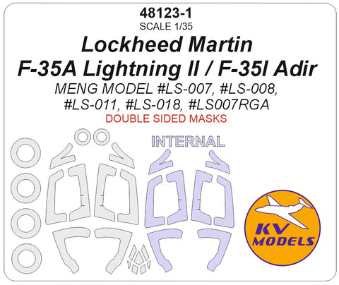 KV Models 48123-1 1/48 Lockheed Martin F-35A Lightning II / F-35I Adir (Meng Model #LS-007, #LS-008, #LS-011, #LS-018, #LS007RGA) - Double sided + wheels masks (For Meng Model)