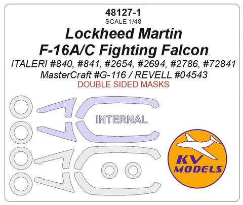 KV Models 48127-1 1/48 Lockheed Martin F-16A/C Fighting Falcon (ITALERI #840, #841, #2654, #2694, #2786, #72841 / MasterCraft #G-116 / REVELL #04543) - (Double sided) + wheels masks (For ITALERI / MasterCraft / REVELL)