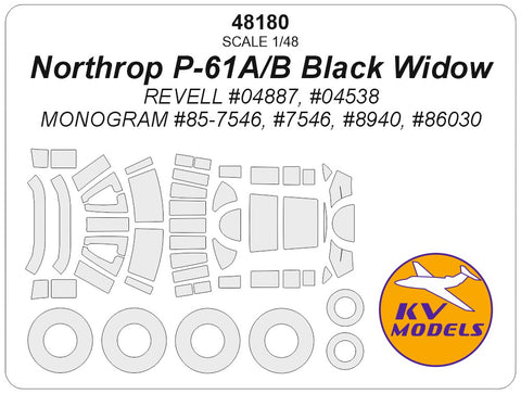 KV Models 48180 1/48 Northrop P-61A/B Black Widow (REVELL #04887, #04538, MONOGRAM #85-7546, #7546, #8940, #86030) + wheels masks (For REVELL)