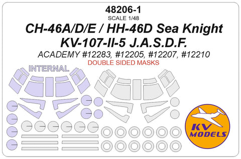 KV Models 48206-1 1/48 CH/HH-46D Sea Knight / CH-46E Current U.S. Marines "Bull Frog" / KV-107-II-5 J.A.S.D.F. /CH-46A/D "U.S. Marines - Vietnam" (ACADEMY #12283, #12205, #12207, #12210) - (Double-sided) + wheels masks (For ACADEMY)