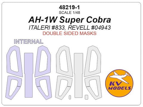 KV Models 48219-1 1/48 AH-1W Super Cobra (ITALERI #833, REVELL #04943) - (Double sided) + wheels masks (For ITALERI / Revell)