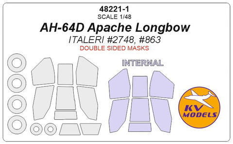 KV Models 48221-1 1/48 AH-64D Apache Longbow (ITALERI #2748, #863) - (Double sided) + wheels masks (For ITALERI)