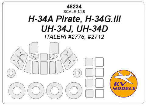 KV Models 48234 1/48 H-34A Pirate, H-34G.lll, UH-34J, UH-34D (ITALERI #2776, #2712) + wheels masks (For ITALERI)