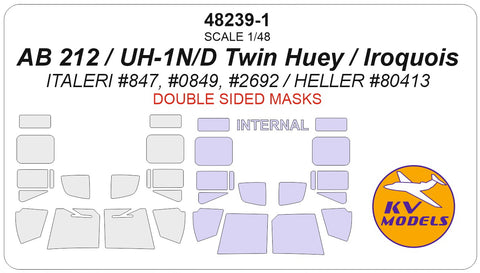 KV Models 48239-1 1/48 AB 212 / UH-1N/D Twin Huey / Iroquois (ITALERI #847, #0849, #2692 / HELLER #80413) - (Double-sided) (For ITALERI)