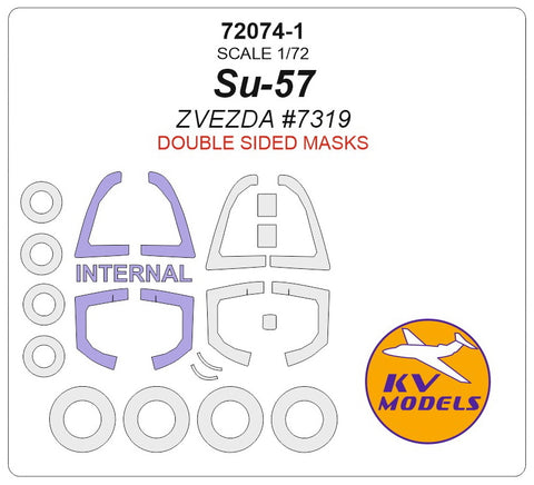 KV Models 72074-1 1/72 Su-57 (ZVEZDA #7319) - (Double sided) + wheels masks (For ZVEZDA)