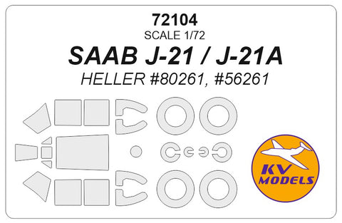 KV Models 72104 1/72  SAAB J-21 / J-21A (HELLER #80261, #56261) + wheels masks (For HELLER)