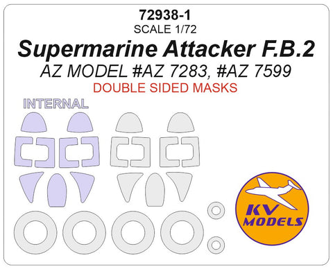 KV Models 72938-1 1/72 Supermarine Attacker F.B.2 (AZ MODEL #AZ 7283, #AZ 7599) - (Double sided) + wheels masks (For AZ MODELS)