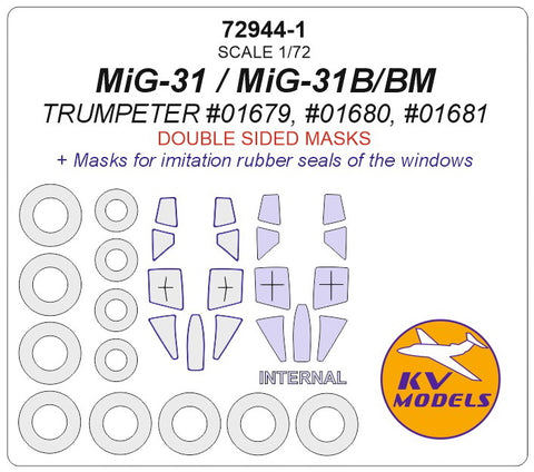 KV Models 72944-1 1/72 MiG-31 / MiG-31B / MiG-31M (Trumpeter #01679, #01680, #01681) - (double sided) + wheels masks (For Trumpeter)