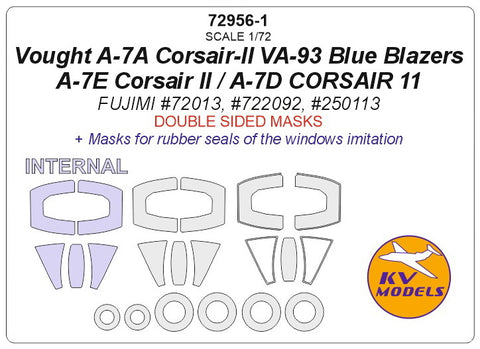 KV Models 72956-1 1/72 Vought A-7A Corsair-II VA-93 Blue Blazers / A-7E Corsair II / A-7D CORSAIR 11 (Fujimi #72013, #722092, #250113) - (double sided) + wheels masks (For FUJIMI)