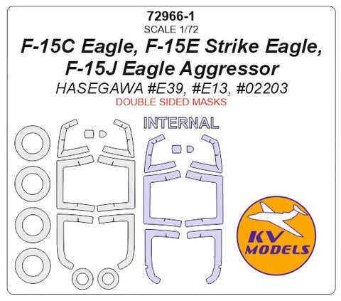 KV Models 72966-1 1/72 F-15C Eagle, F-15E Strike Eagle, F-15J Eagle Aggressor (Hasegawa #E39, #E13, #02203) - (Double sided) + wheels masks (For Hasegawa)