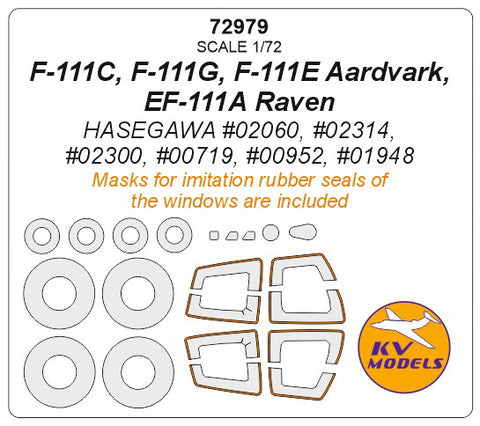 KV Models 72979 1/72 F-111C, F-111G, F-111E Aardvark, EF-111A Raven (Hasegawa #02060, #02314, #02300, #00719, #00952, #01948) + wheels masks (For Hasegawa)