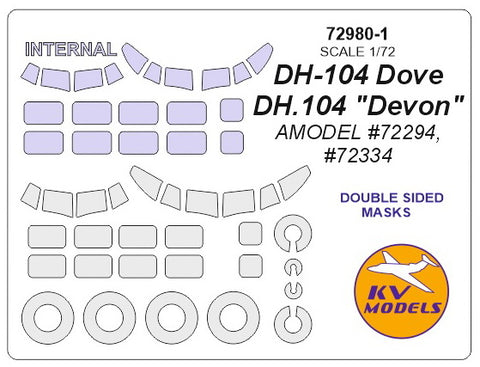KV Models 72980-1 1/72 DH-104 Dove / DH.104 "Devon" (AMODEL #72294, #72334) - (Double sided masks) + masks for wheels (For AMODEL)