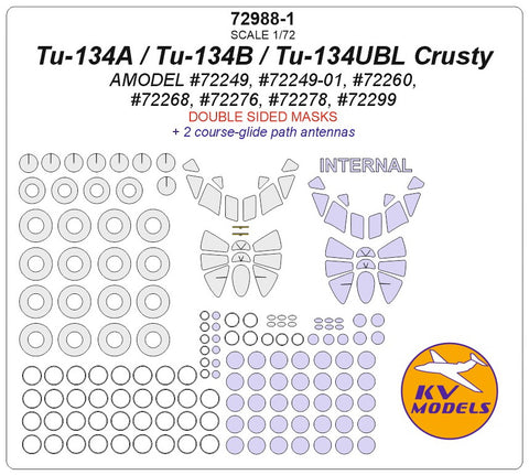 KV Models 72988-1 1/72 Tu-134A / Tu-134B / Tu-134UBL Crusty (AMODEL #72249, #72249-01, #72260, #72268, #72276, #72278, #72299) - (Double sided) + wheels masks (For AMODEL)