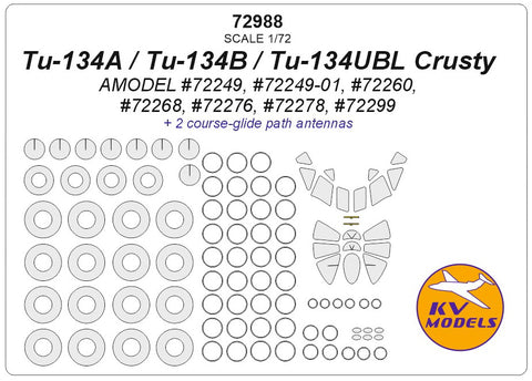 KV Models 72988 1/72 Tu-134A / Tu-134B / Tu-134UBL Crusty (AMODEL #72249, #72249-01, #72260, #72268, #72276, #72278, #72299) + wheels masks (For AMODEL)