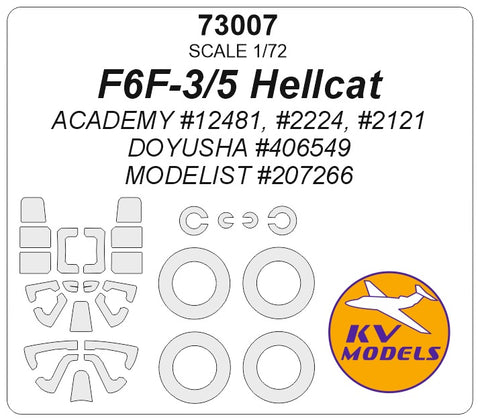 KV Models 73007 1/72 F6F-3/5 Hellcat (ACADEMY #12481, #2224, #2121 / Doyusha #406549 / MODELIST #207266) + wheels masks (For ACADEMY / Doyusha / MODELIST)