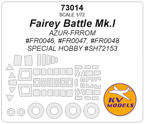 KV Models 73014 1/72 Fairey Battle Mk.I (Azur-FRROM #FR0046, #FR0047, #FR0048 / Special Hobby #SH72153) + wheels masks (For Azur-FRROM / Special Hobby)