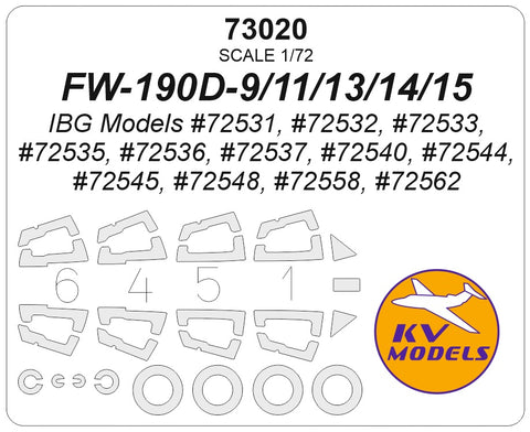 KV Models 73020 1/72 FW-190D-9/11/13/14/15 (IBG Models #72531, #72532, #72533, #72535, #72536, #72537, #72540, #72544, #72545, #72548, #72558, #72562) + wheels masks (For IBG Models)