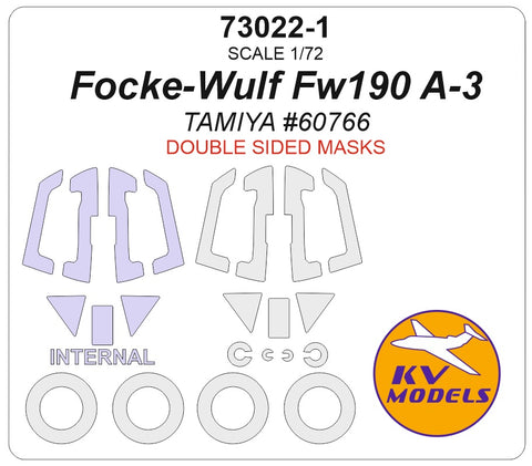 KV Models 73022-1 1/72 Focke-Wulf Fw190 A-3 (TAMIYA #60766) - (Double-sided) + wheels masks (For TAMIYA)